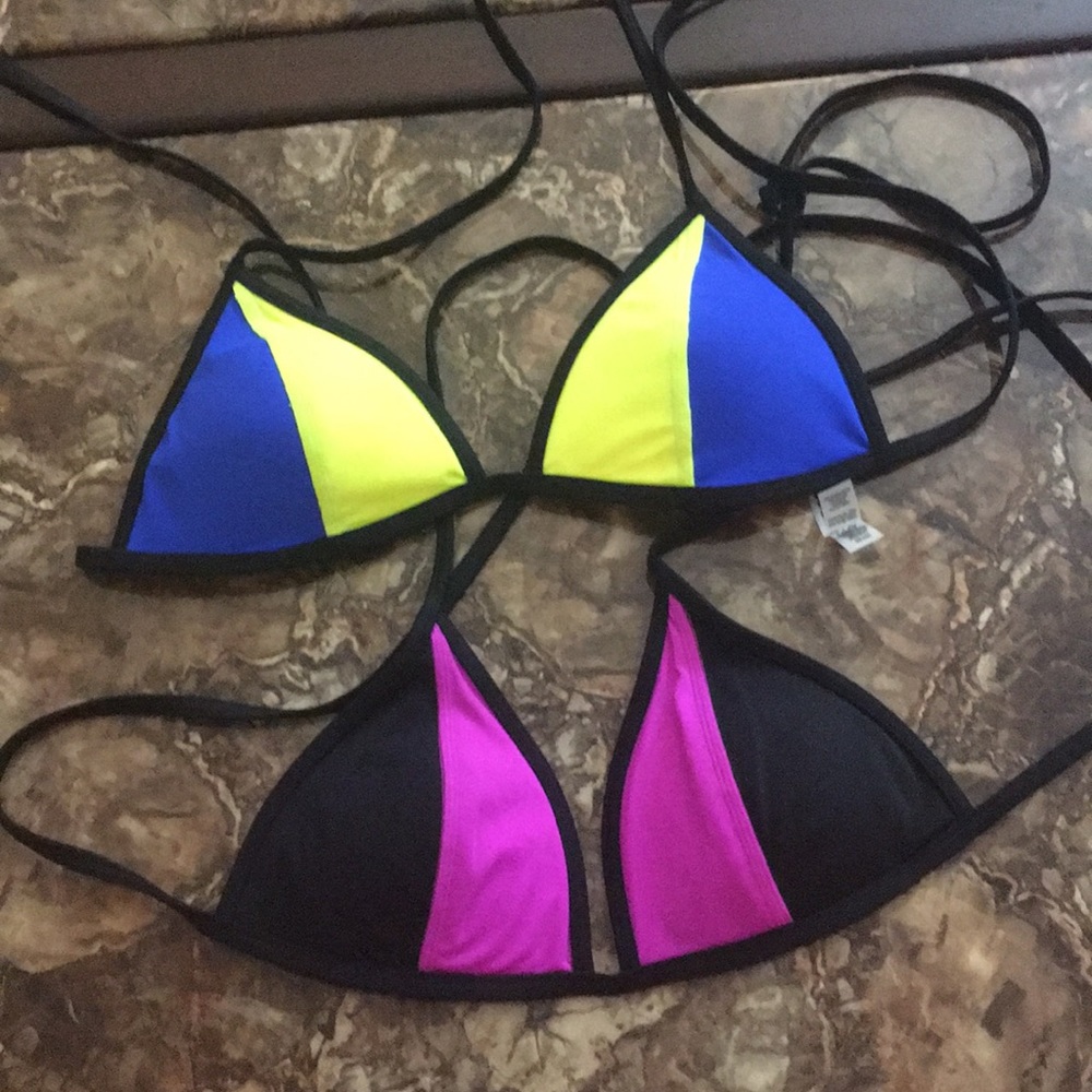 VS Pink neon color block bikini triangle tops